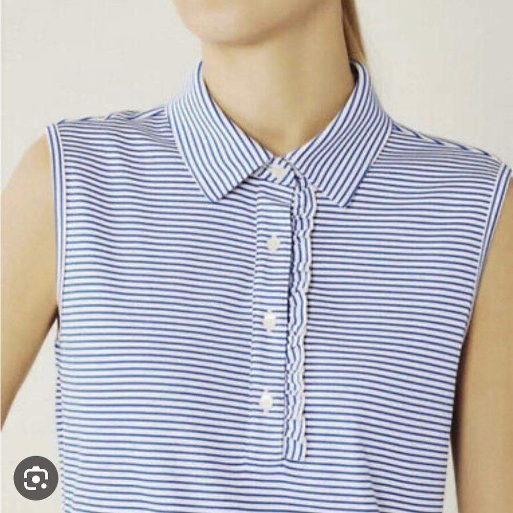 Tory Sport Performance Stripe Ruffle Sleeveless Polo XS